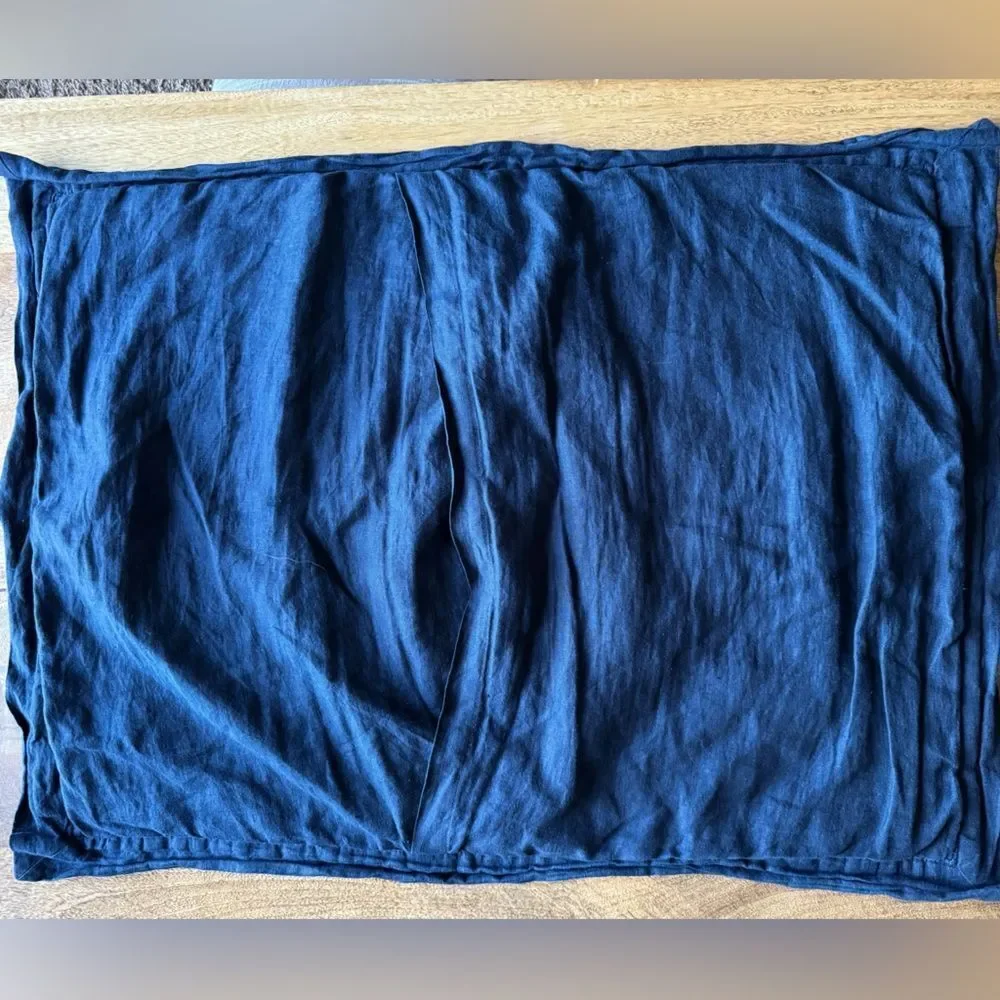 Pottery Barn 100% Belgian Flax Linen Quilted Standard Sham Midnight Blue